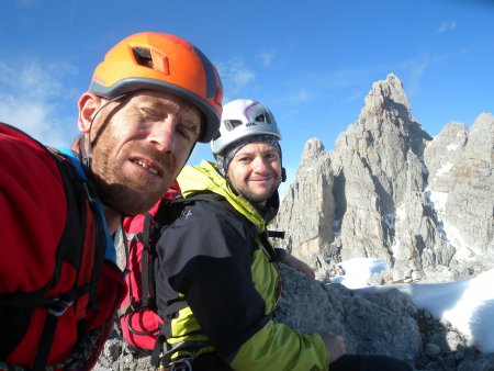Luigi dal Re and Gabriele Sintoni on top of the Punta del Caldrolon