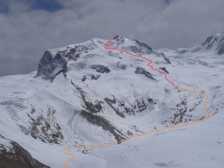 itinerario Rifugio (arancio) e Vetta (rosso)